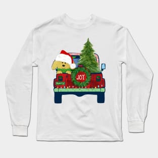 Cute Christmas Golden Doodle Jeep Bringing Home Tree Long Sleeve T-Shirt